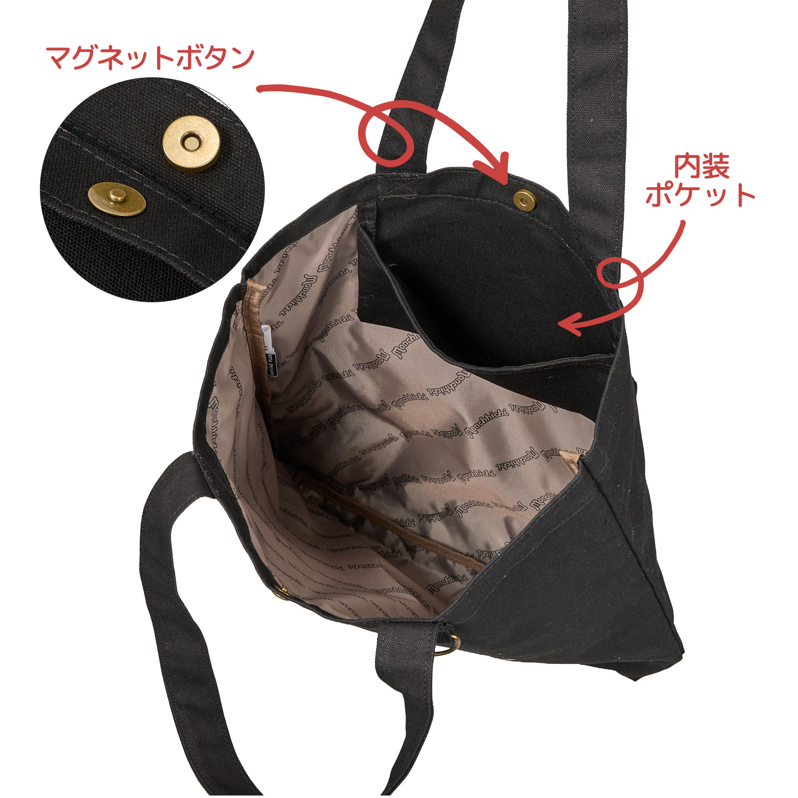 モンチッチトートバッグ内装